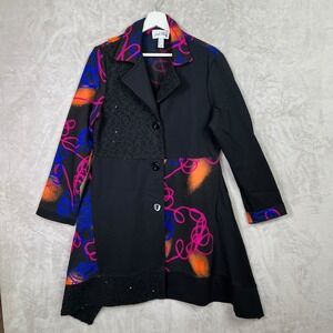 Joseph Ribkoff Coat Black/Multi‎ Knit Jacket Funky Art Embroidered Sequin Sz 10